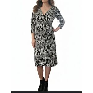 London Times Monochrome Zigzag Midi Wrap Dress, 14, GUC ✔️